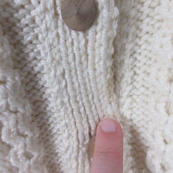 Handknit Sweater Women's Button Up Grandma Cable Knit Cardigan Ivory Wool L 820 - Picture 5 of 11